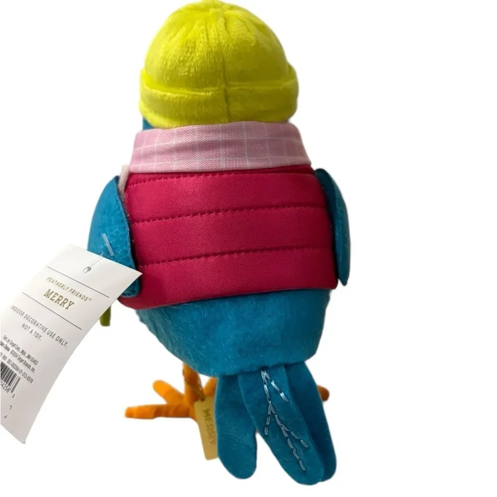 Vibrant Holiday Spritz Bird with Yellow Hat and‎ Pink Scarf